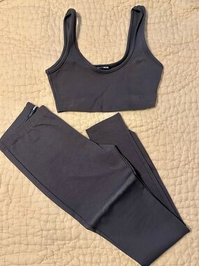 Fashion Nova Charcoal Gray Crop Tank & High-Rise Leggings Set NWOT